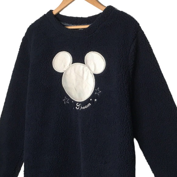 New Disney Mickey Mouse Sherpa Pullover Silver Foil Long Sleeve Girls Blue XL - Picture 2 of 8